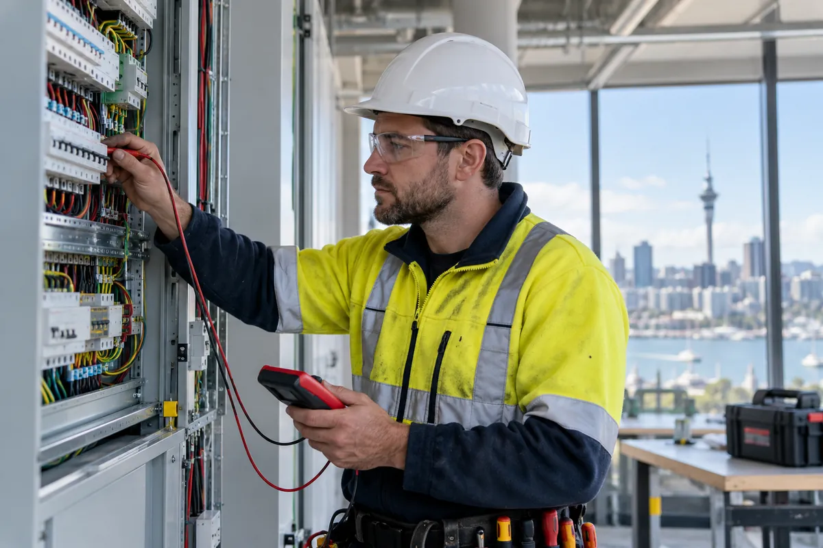 Yeni Zelanda’da teknik bir tesisatta çalışan elektrik uzmanı